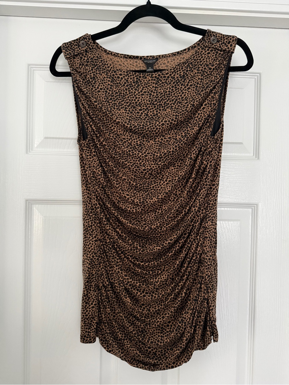 Ann Taylor Brown and Black Leopard Print Sleeveless Drape Top - Medium